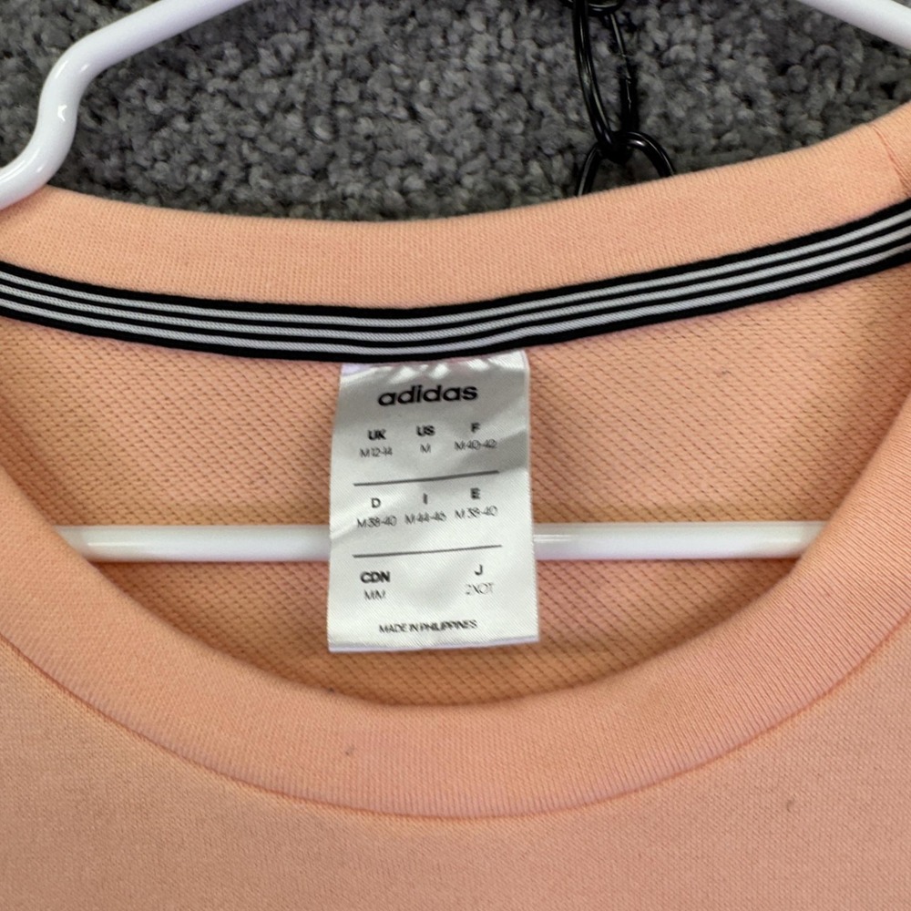 Adidas Sweatshirt Womens Medium Pink Fleece Pullover 3-Stripes Logo Crew Neck - Picture 6 of 8